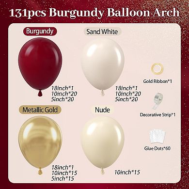 131 Pcs Burgundy Sand Garland Kit Gold Nude Balloons