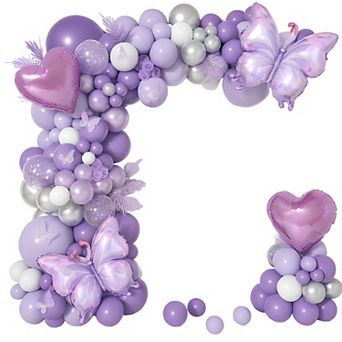 Lavender Butterfly Party Balloon Arch Set 171 pc Foil Butterflies & Lilac Balloons for Girl’s Shower