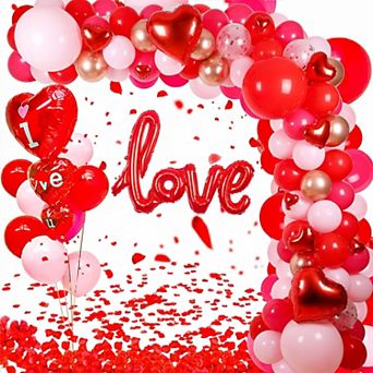 Valentine's Day Balloon Garland Kit with Red, Pink & Heart Balloons for Weddings & Parties