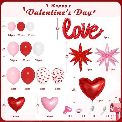 167-Pc Valentine's Balloon Arch Kit with Heart & Confetti Balloons for Parties
