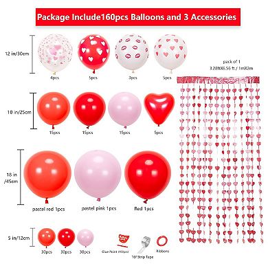 160pcs Valentine's Balloon Arch Kit with Red & Pink Hearts for Weddings & Parties