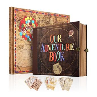 Our Adventure Book Scrapbook, 146 Pages, Retro Embossed Travel Memory Album for Couples (8.9x7.7 in)
