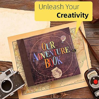 Our Adventure Book Scrapbook, 146 Pages, Retro Embossed Travel Memory Album for Couples (8.9x7.7 in)