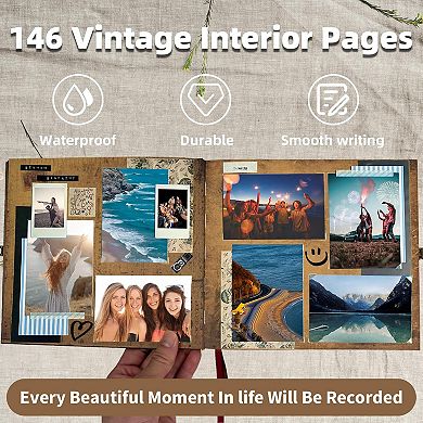 Our Adventure Book Scrapbook, 146 Pages, Retro Embossed Travel Memory Album for Couples (8.9x7.7 in)