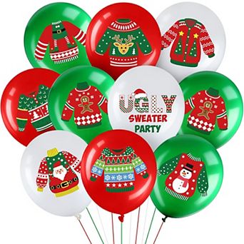 45 pc Christmas Balloons - Red, Green, White Latex for Ugly Sweater Party Decor