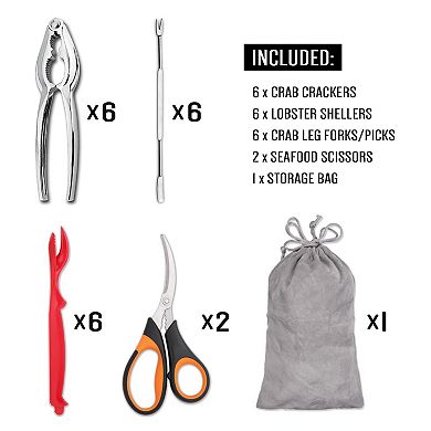 20-Piece Seafood Tool Set: Crab Crackers, Lobster Shellers, Forks, Scissors & Storage Bag