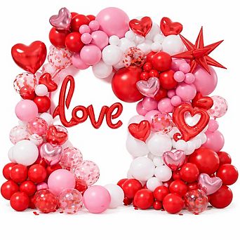 156 pc Valentine's Day Balloon Arch Kit with Heart, Confetti, and Love Foil Balloons