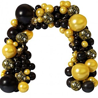 Black & Gold Balloon Arch Kit, 144 pc with Confetti Balloons for Parties & Events