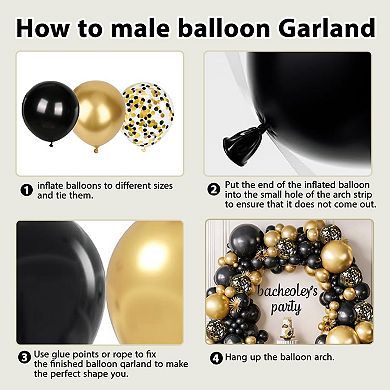 Black & Gold Balloon Arch Kit, 144 Pcs with Confetti Balloons for Parties & Events