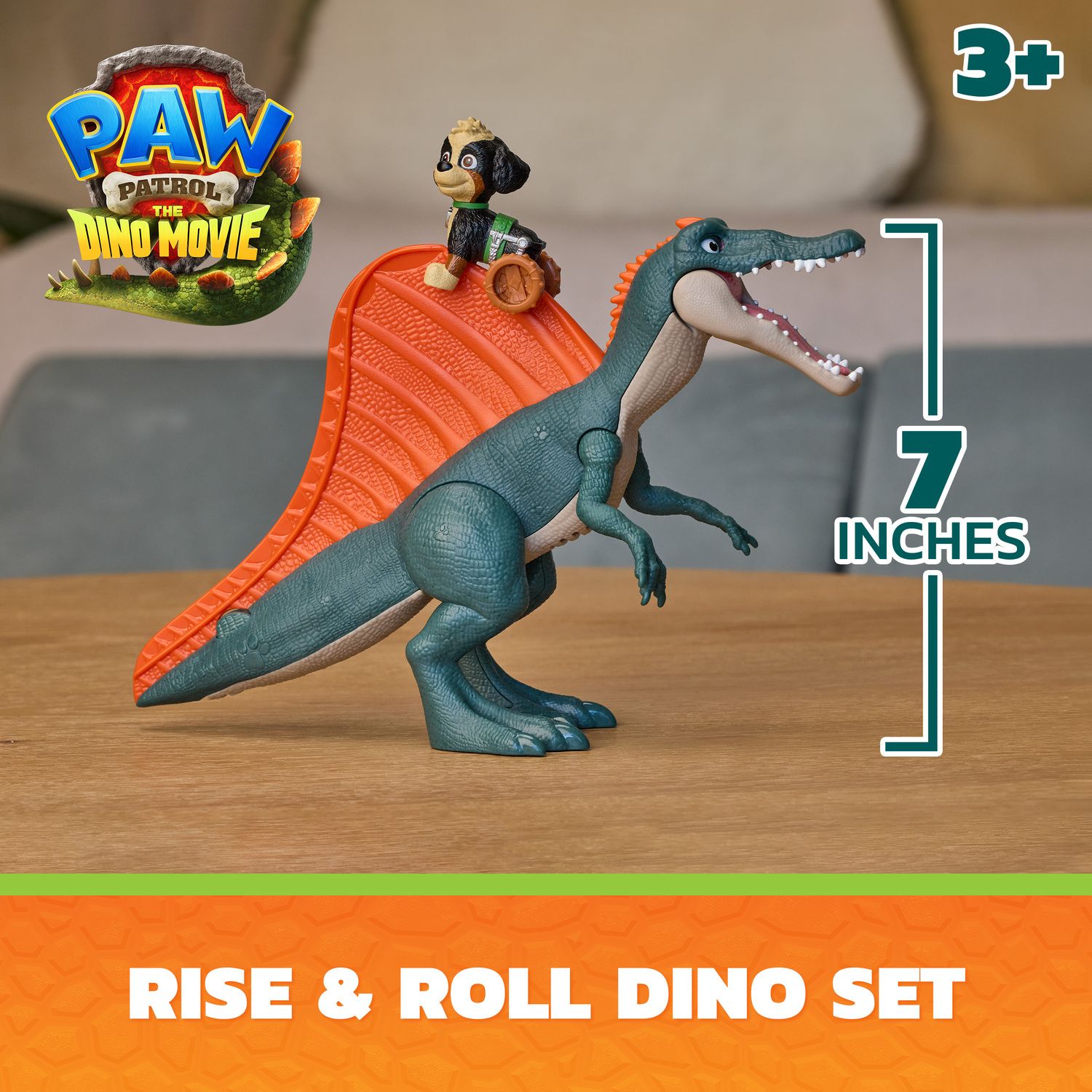 Детские фигурки Paw Patrol The Dino Movie Rise & Roll Dino Set 7-inch Spinosaurus Dinosaur Toy with Sounds & Rex Figure — фото 2