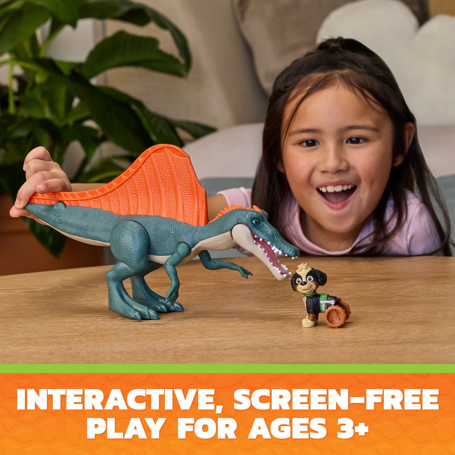 Детские фигурки Paw Patrol The Dino Movie Rise & Roll Dino Set 7-inch Spinosaurus Dinosaur Toy with Sounds & Rex Figure — фото 5