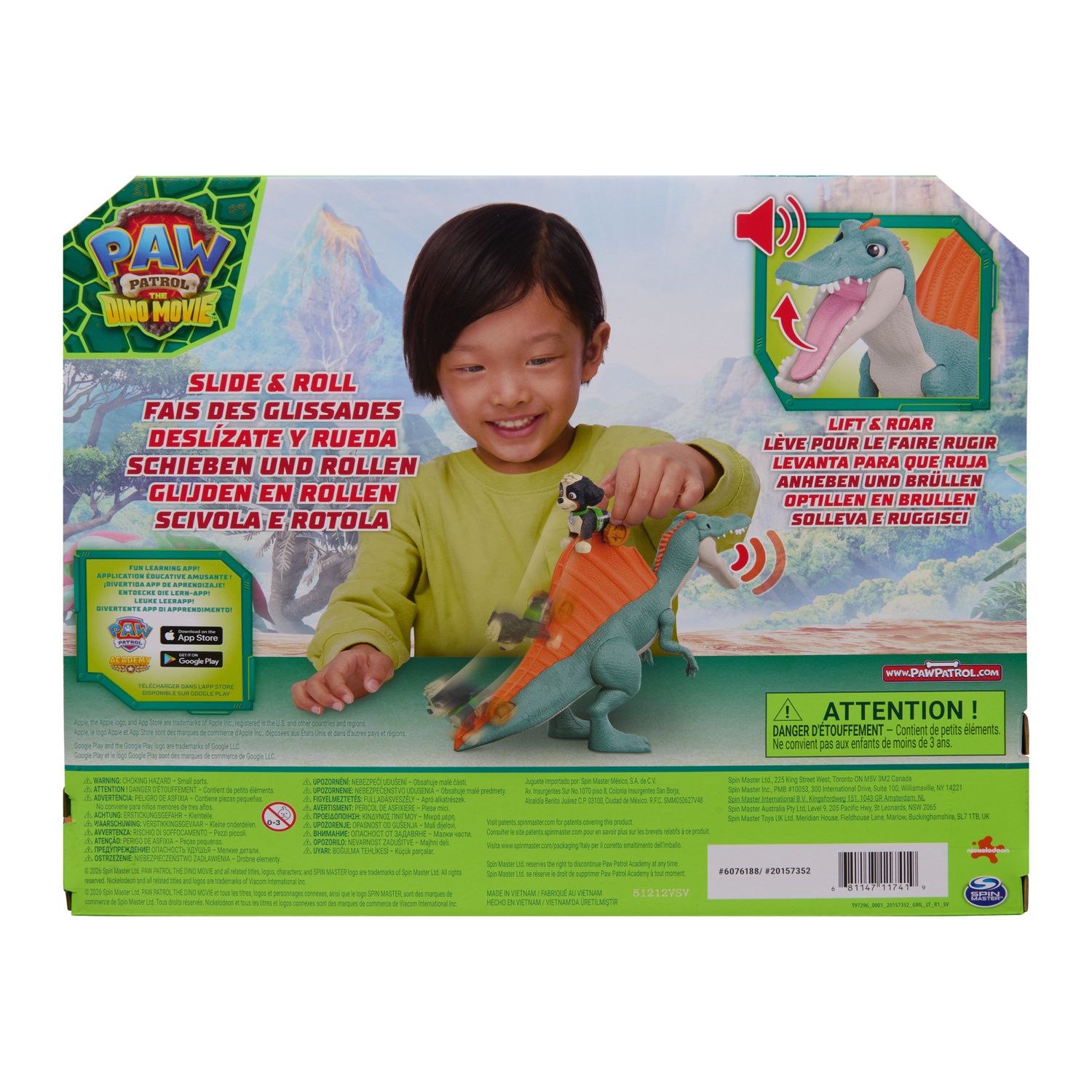 Детские фигурки Paw Patrol The Dino Movie Rise & Roll Dino Set 7-inch Spinosaurus Dinosaur Toy with Sounds & Rex Figure — фото 8