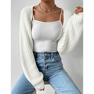 Women's Knit Crop Cardigan Long Sleeve Open Front Shrug Sweater Cover-Up