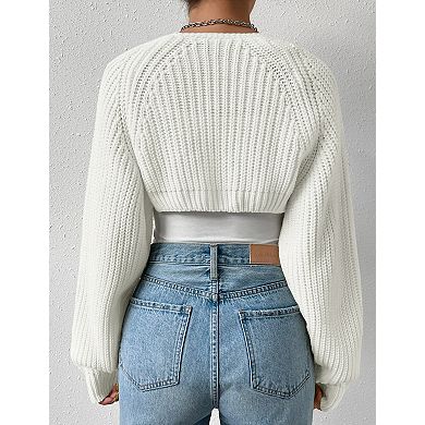 Women's Knit Crop Cardigan Long Sleeve Open Front Shrug Sweater Cover-Up