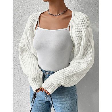 Women's Knit Crop Cardigan Long Sleeve Open Front Shrug Sweater Cover-Up
