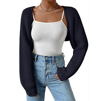 Women's Knit Crop Cardigan Long Sleeve Open Front Shrug Sweater Cover-Up
