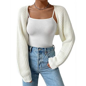 Women's Knit Crop Cardigan Long Sleeve Open Front Shrug Sweater Cover-Up