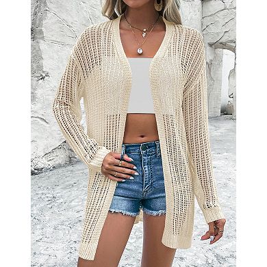 Women's Lightweight Cardigan Long Sleeve Open Front Loose Crochet Cover Up