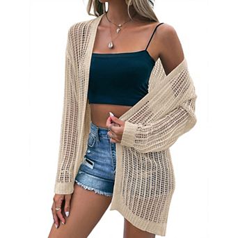 Women's Lightweight Cardigan Long Sleeve Open Front Loose Crochet Cover Up