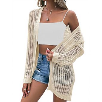 Women's Lightweight Cardigan Long Sleeve Open Front Loose Crochet Cover Up