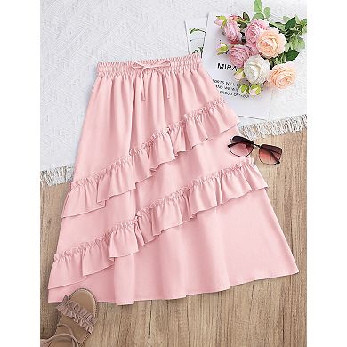Girls High Waist Ruffle Maxi Skirt