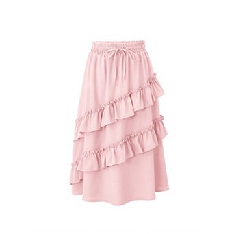 Girls High Waist Ruffle Maxi Skirt