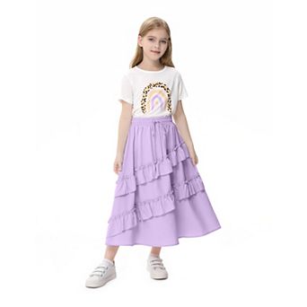 Girls High Waist Ruffle Maxi Skirt