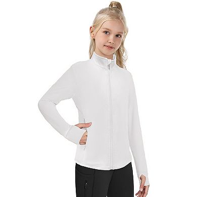 Girls Long Sleeve Full Zip Sun Protection Athletic Jackets with Pockets