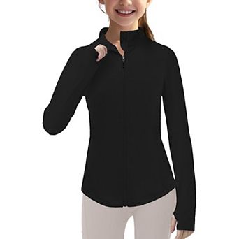Girls Long Sleeve Full Zip Sun Protection Athletic Jackets with Pockets