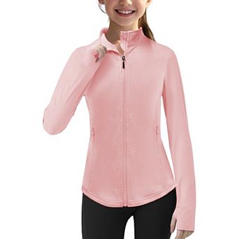 Girls Long Sleeve Full Zip Sun Protection Athletic Jackets with Pockets