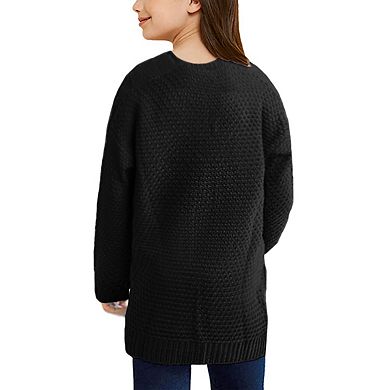 Girls Long Sleeve Cardigan Sweaters Open Front Cable Knit Coat