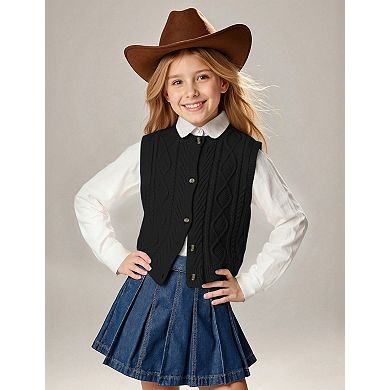 Girls Sweater Vest Sleeveless Button Down Knit Cardigan