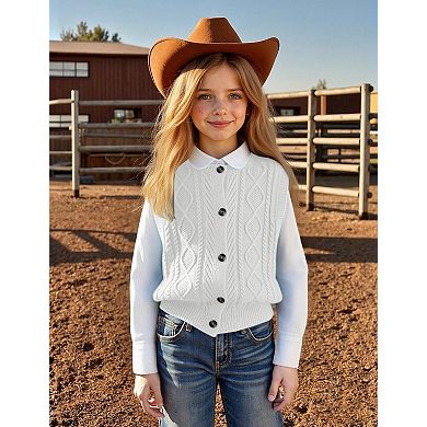 Girls Sweater Vest Sleeveless Button Down Knit Cardigan