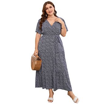 Women's Plus Size Dress Short Sleeve Dress Loose Summer Casual Flowy Midi Dress