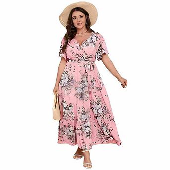 Women's Plus Size Dress Short Sleeve Dress Loose Summer Casual Flowy Midi Dress