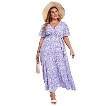Women's Plus Size Dress Short Sleeve Dress Loose Summer Casual Flowy Midi Dress