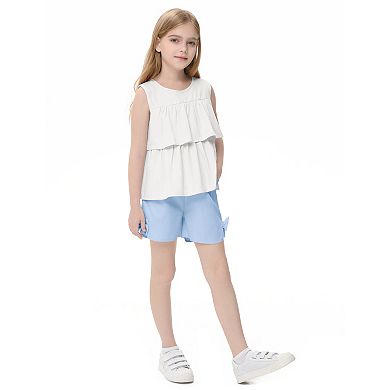 Girls Causal Sleeveless Top and Shorts Set with Pockets Two-Piece Outfit