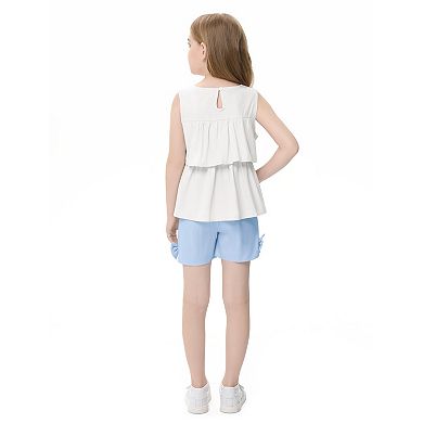 Girls Causal Sleeveless Top and Shorts Set with Pockets Two-Piece Outfit