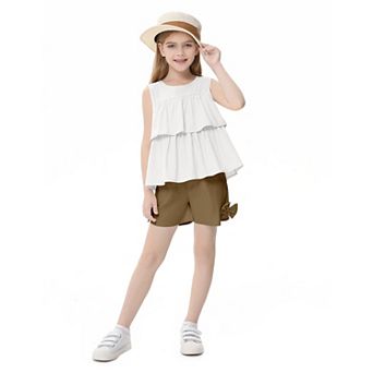 Girls Causal Sleeveless Top and Shorts Set with Pockets Two-Piece Outfit