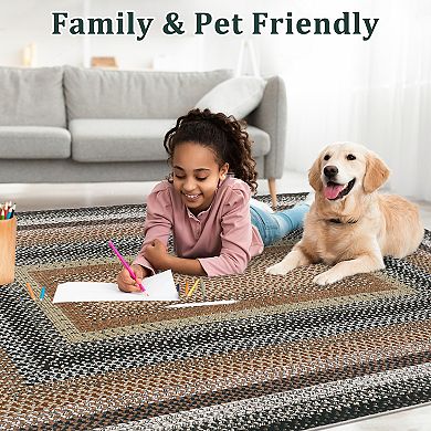 Modern Texture Brocade Print Area Rug Ultra Thin Non Slip Non Shedding Washable Mat for Living Room
