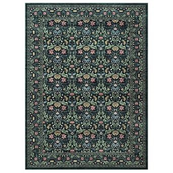 Vintage Floral Washable Area Rug Foldable Non Slip Low Pile Pastoral Rug for Bedroom Living Room