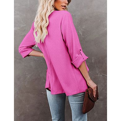 Womens Open Front Long Sleeve Casual Blazer Jacket Work Blazer with Pockets