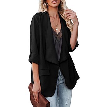 Womens Open Front Long Sleeve Casual Blazer Jacket Work Blazer with Pockets