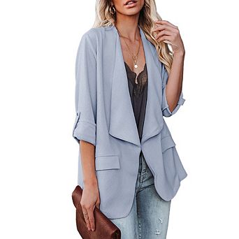 Womens Open Front Long Sleeve Casual Blazer Jacket Work Blazer with Pockets