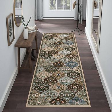 Retro Moroccan style Floral Printed Area Rug Machine Washable Non Slip Soft Rug for Living Spaces