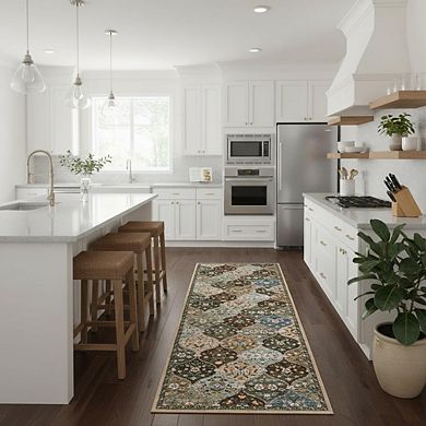 Retro Moroccan style Floral Printed Area Rug Machine Washable Non Slip Soft Rug for Living Spaces