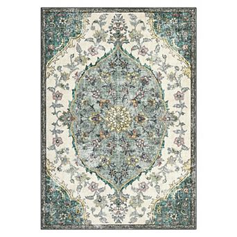 Vintage Floral Print Area Rug Non Slip Low Pile Medallion Soft Rug for Living Room Laundry Kitchen