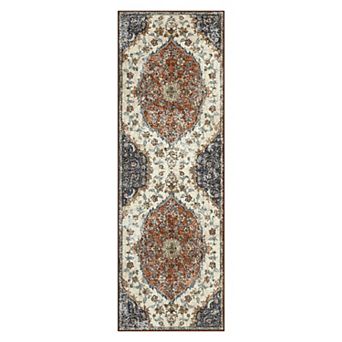 Vintage Floral Print Area Rug Non Slip Low Pile Medallion Soft Rug for Living Room Laundry Kitchen