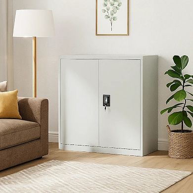 Filing Cabinet, Matte Gray Steel Body, 2 Adjustable Shelves, 35 Inch