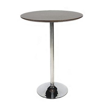 Dexo Bar Height Table, 30 Inch Espresso Brown Round Top, Chrome Steel